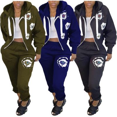 China 2021 New Arrival Winter Fall Breathable Two Piece Set Hooded Print 2 Piece Women Clothing Set Ladies Two Piece Set XM-20121415 for sale