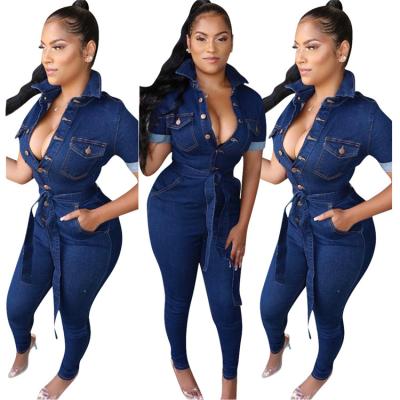 China One Piece Button Denim Fashion Retro Anti-pilling Overalls Jeans Women Clothing for sale