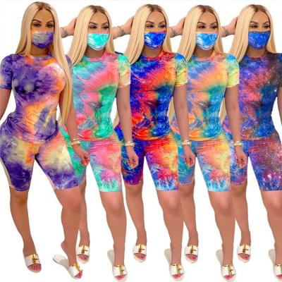 China Production LO-20080340 Breathable New 2020 Tie Dye Casual Wear Sport Home O Neck Fashion Two Piece Set for sale