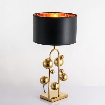 China Kitchen/Meeting/Bedroom/Living/Glossy Gold Ball Rod Table Lamp Bar/Hotel JDD Gold Base Black Shade for Hotel Cafe Desk Light for sale