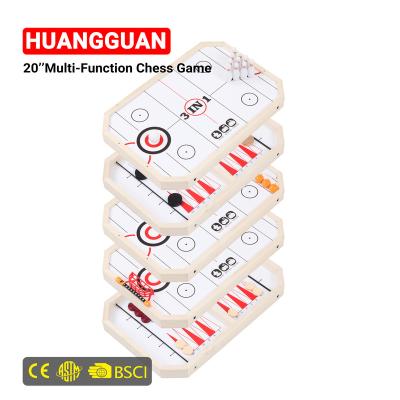 China 5 in 1 Inch 5 Huangguan 20 in 1 Game Solid Wood Board Include Floorball Hockey Backgammon Bouncing Chess Bending for Toys Gifts for sale