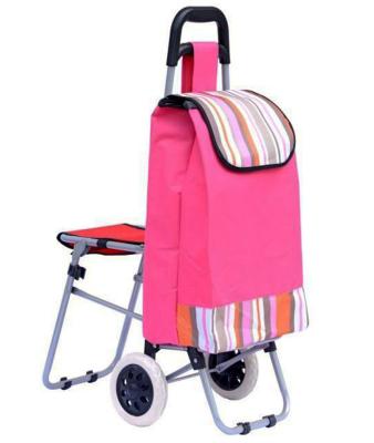 China Trolley Dolly with Seat 600D polyester Light Weight Trolley Bag Folding Chair Shopping Cart for sale