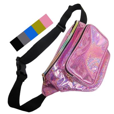 China girls waist pack colorful Flickering leather fanny bag wholesales zipper front pockets belts packs twinkle wait bag for sale