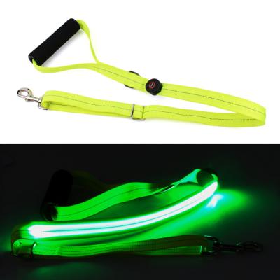 China Ready To Ship: LED Flash Pets Leashes Nylon Webbing Button Cell Power LightingSoft EVA Handle Dog Leash for sale