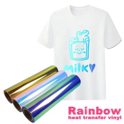 China Custom Rainbow Heat Transfer Vinyl iridescent chameleon htv T-shirt iron on digital transfer films for sale