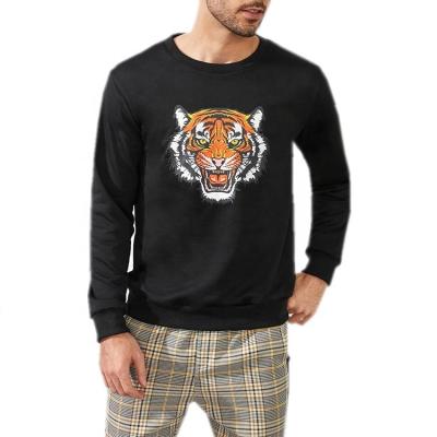 China Stylish Black Animal Print Sweatshirt Anti-wrinkle Fleece Crewneck Young Men's Fashion Lightweight Spring Tops Polyester Sweatshirts for sale