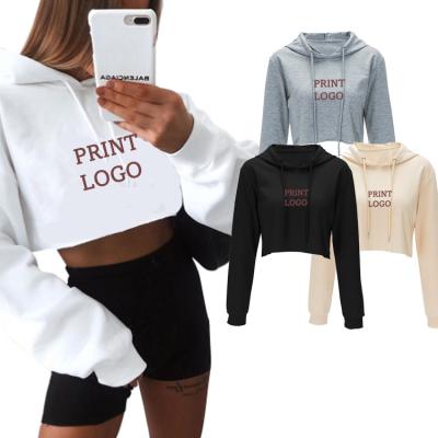 China OEM Logo Explosion Solid Color Casual Anti-wrinkle Pullover Crop Hoodies Top Custom Women Long Sleeve Tops for sale