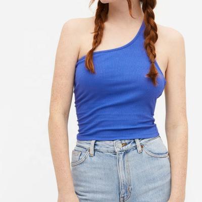 China Women Ladies High Quality Ribbed Basic Shoulder Sleeveless Top Women Crop Tops One Shoulder Crop Top for sale