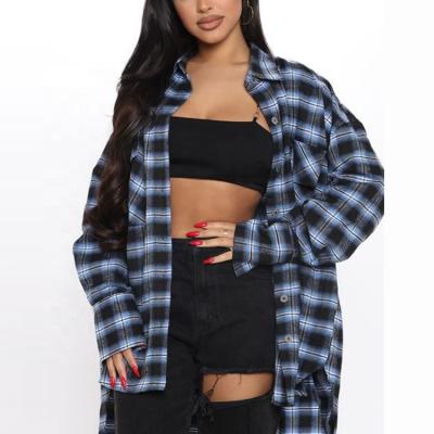 China Anti-pilling Qingzhihuo new fashion button tops women's high-low shirts edge oversized flannel top with 2 chest pockets for sale