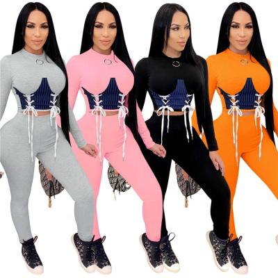 China 2021 Newest Deisgn Women's QUICK DRY Clothing Fashion Long Sleeve Women Sexy Corset Outfits Lace Up Pencil Pants Overalls Top for sale