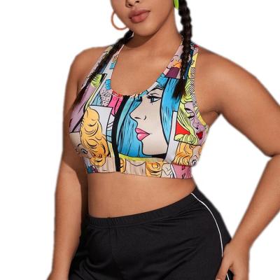 China Breathable Plus Size Fitness Workout Yoga Bra Women Pop Art Sublimation Print Zipper Up High Stretch Support Fabric Padded Bra sports throat for sale