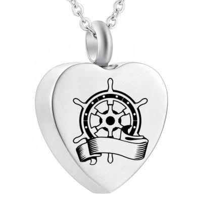 China Fashionable Cremation Heart Silver Rudder Necklace Pendant For Ashes Cremation Jewelry Memory Rudder Jewelry for sale