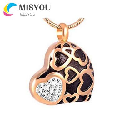 China Crystal Edge Heart Stainless Steel Ashes Keepsake Urn Necklace Cremation Punk Pendant Necklace for sale