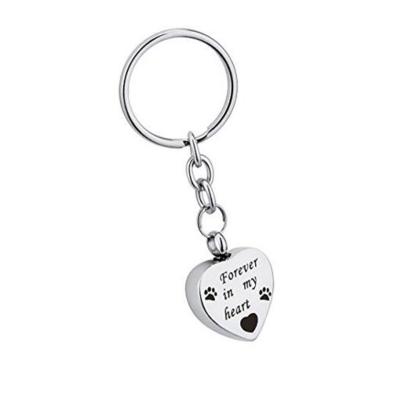 China Trendy Forever In My Heart Paw Print Pendant Cremation Urn Key Chain Keepsake Ashes Memorial Jewelry for sale