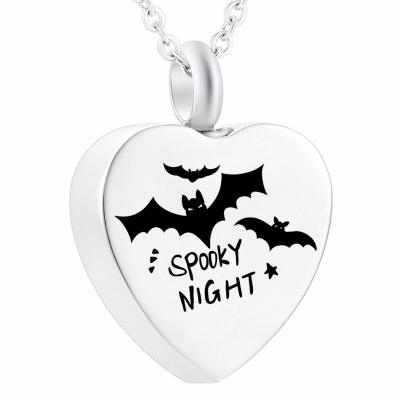 China CLASSIC Heart Cremation Ashes Heart Stainless Steel Jewelry Memorial Bat Cremates Keepsake Pendant with Sufficiency Kit-Happy Halloween for sale