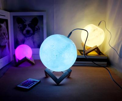 China Modern Ambient Mood Moon Lamp Night Light Round Circle Led Modern Desk Novelty Glass Ball And Brass Table for sale