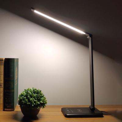 China Modern Rechargeable Led Wireless Charging 5W S Leather Effect Foldable Desk Lamp With Clock for sale