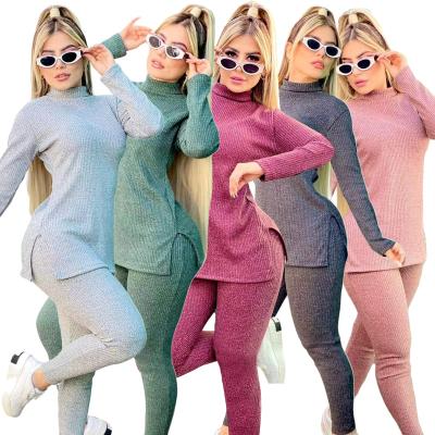 China Long sleeve+trousers Q6072 sweater autumn and winter lapels of the top collar QUICK DRY tailoring solid color women's sweater suit for sale