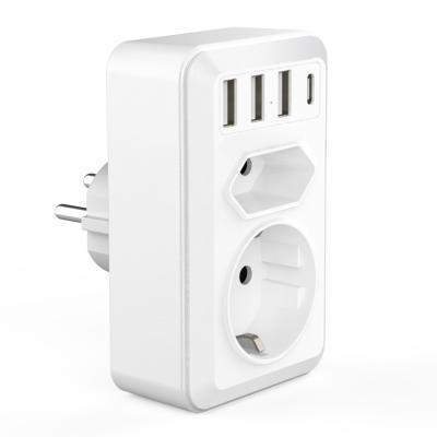 China New Product US 1 To 2 Way EU Electric Power Supplement, Wall Charger Plug Adapter, Wall Power Outlet With 3 USB+Type C Port for sale