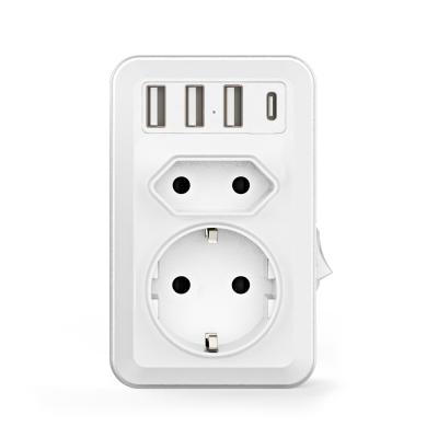 China New Portable 1 to 3 Way EU EU Electric Power Supplement, Wall Socket Outlet, Wall Power Outlet with 3 USB+Type C Port for sale