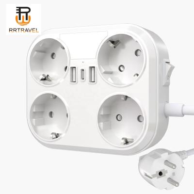 China Other 4000W Power Extension Socket With 2 USB + Type C Ports, 4 Way Socket Outlet, Extension Power Strip With 1.8M Cable for sale