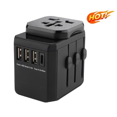 China EU earth pin 880W-2500W world travel adapter with 3 usb + type C port, grounding travel adapor for UK BS8546 for sale