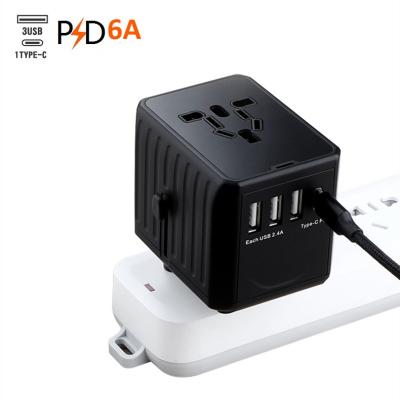 China EU Fashion Portable Universal World Travel Adapter with Four USB and Type-C USB Smart Charger Socket Electrical Outlet for sale