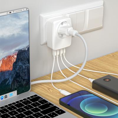 China Germany Residential / General Purpose Hot Selling Wall Socket With 3 USB + Type C Ports Fast Charging Travel Adapter Plug for sale