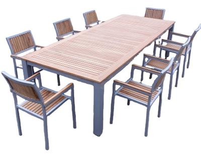 China UV-resistant Aluminum Frame Teak Dining Table And Chair Set Outdoor Restaurant 8 People Garden Simple Modern Solid Wood ISO9001 Alumiunm for sale