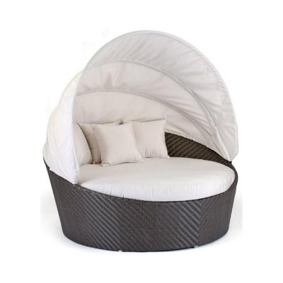 China Waterproof Chaise Lounger Beach Sunbed Outdoor Furniture Round Rattan Daybed for sale