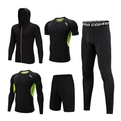 China Breathable 5 Pieces In Running Set Men Quick Dry Gym Wear Training Clothes Breathable Suits Sweatsuit Wear Sport Suit For Man for sale