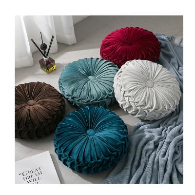 China Solid Color Anti-static Nordic Style Cushion Velvet Pumpkin Cushion Bay Window Wheel Pillow Wholesale Handmade Pleated Dutch Drop for sale