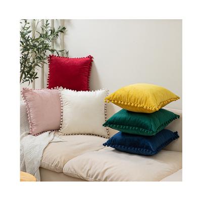 China Factory Wholesale Anti-Static Drop Home Chair Sofa Bed Pillow Cover Nordic Solid Color Hair Ball Pillow Cover Velvet Cushion Cover for sale