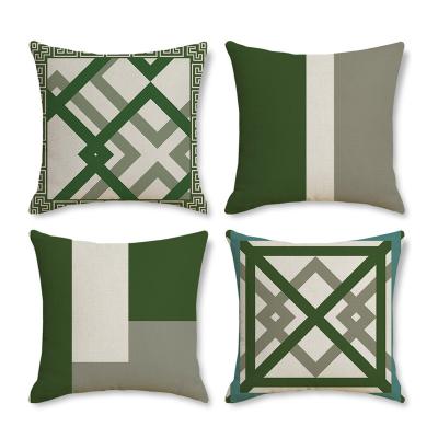 China Soft Light Luxury Sofa Pillow Dark Green Geometric Pattern Pillowcase Cushion Bedside Pillowcase Green Canvas Pillowcase for sale