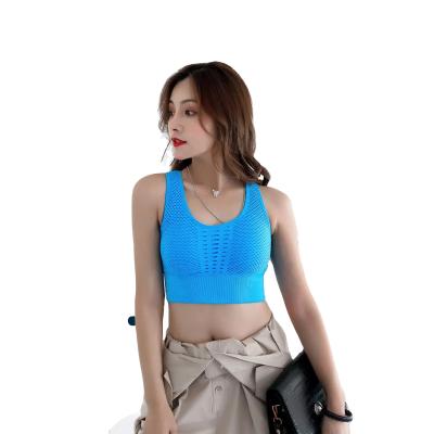 China New Mesh Chest Girl Lady Vest Breathable Hollow- Antibacterial Daisy Seamless Bra Gym Vest Hollow Out Women Sports Bra for sale