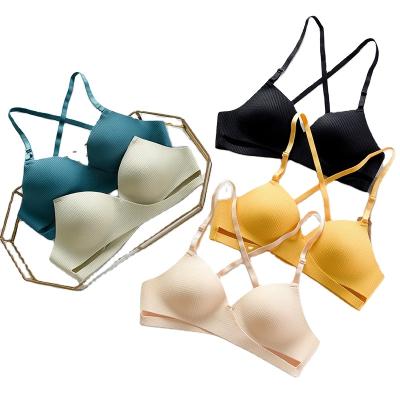 China QUICK DRY new style French cross back chest on support to gather wireless gathering first cup thin comfortable triangular women's bra for sale