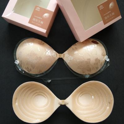 China New Round Pump Jacquard Lace Gather Type To Lift Silicone Backless Self Adhesive Strapless Sticky Breast Invisible Bra For Women for sale