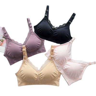 China Maternity Antibacterial Large Size Pregnant Wire Free Tube Cavity Women Breastfeeding Top Wireless Seamless Gathered Bra for sale