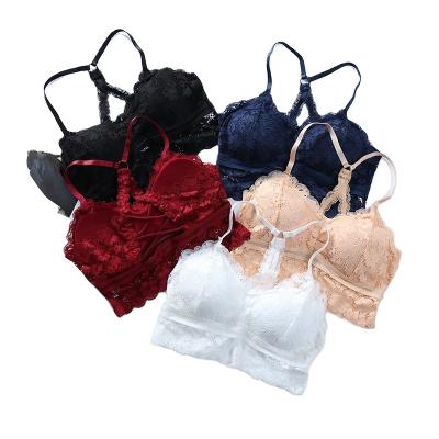 China Antibacterial silk underwear with panty set back beautiful wrapped chest new style suit one-piece care bras set women lace tube top suit for sale