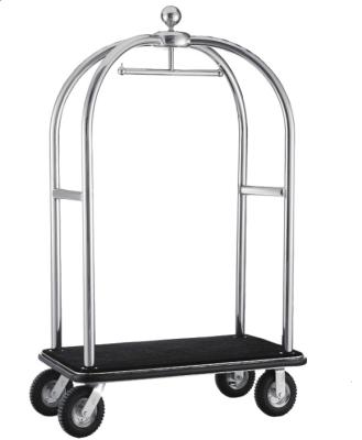 China HM7509A Hotel Stainless Steel Finish Town Crier's Cart with Black Carpet Base, Dressing Rail, and 8