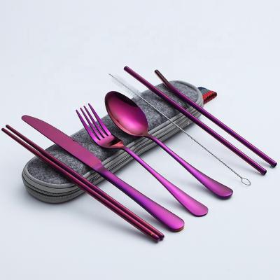 China Outdoor Camping Viable Hot Selling Personal Flatware Set Reusable Stainless Steel Travel Cutlery Set for sale