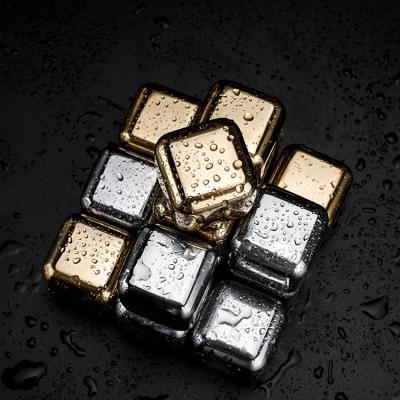 China Sustainable Cube Shape Reusable Stainless Steel Whiskey Stones Ice Cube Cooling Stones With Storage Box Tongs for sale