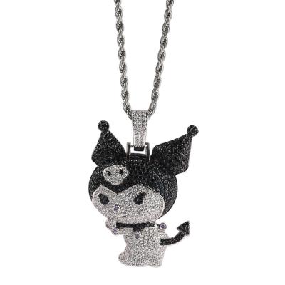 China Imported raw materials Zircon small devil Kuromi iced out wild cartoon necklace pendant personality design necklace for sale