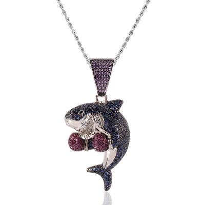 China New Hiphop Micro Inlaid Zircon Boxing Shark Pendant Iced Out Hip Hop Jewelry Pendant for sale