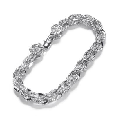 China Hiphop Hip Hop Diamond New Alloy moissanite CZ iced out Cuban link bracelet twisted rope chain fashion personality accessories macrame for sale