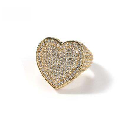 China Hip-hop ring heart-shaped copper inlaid big zircon 3A net love net celebrity ins tide brand accessories jewelry for sale