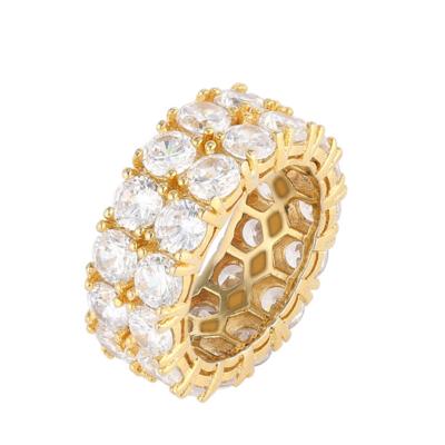 China Double Row Hip Hop Male And 3 Rows Female Hiphop Ring Trend Ring Copper Inlaid Zircon BlingBling Zircon Rings for sale