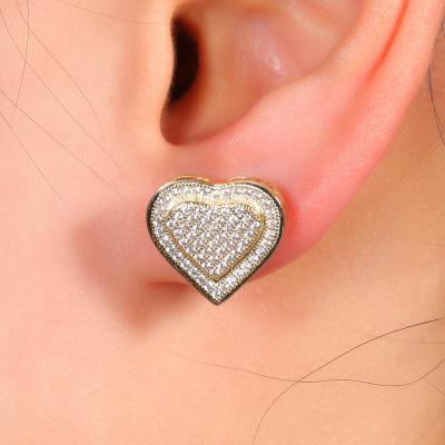 China Simple Hip Hop Hip Hop Temperament Moissanite 925 Silver Iced Out Retro Heart Shaped Trend Double Stud Earrings New for sale