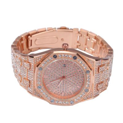 China New temperature measurement diamond men's watch hip hop fashion large dial calendar iced out quartz watch factory direct for sale