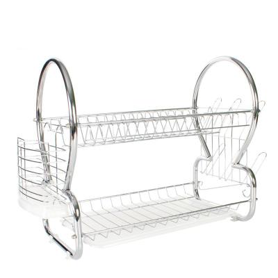 China Sustainable 2-Tier Dish Drying Rack With Utensil Rack And Cup Holder Rustproof Black Kitchen Dish Drainer for sale